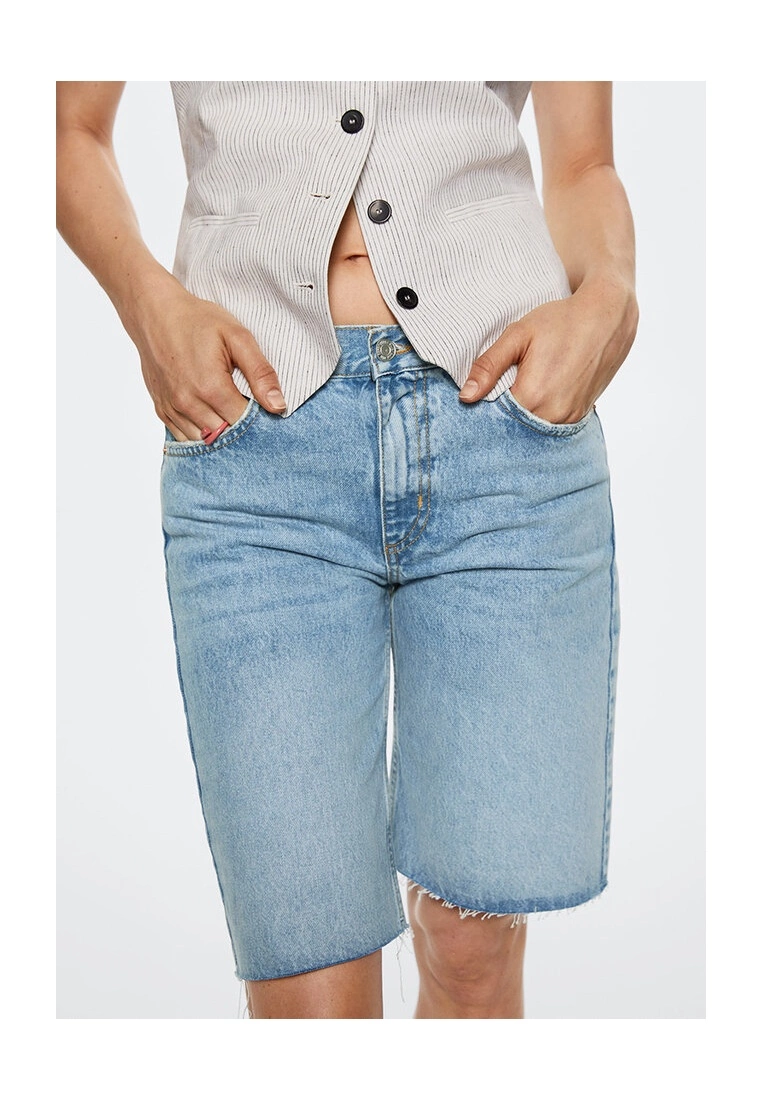 Mango Denim Bermuda Shorts With Frayed Hem 6 Mango Denim Bermuda Shorts With Frayed Hem - Image 4