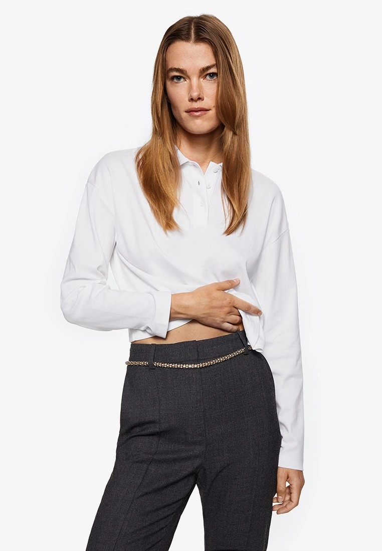 Mango Long-Sleeved Cotton Jersey Polo Shirt 3 Mango Long-Sleeved Cotton Jersey Polo Shirt