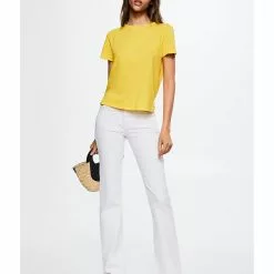 Mango Cotton Linen-Blend T-Shirt -Mango popular store mango 0383 1903426 5