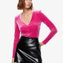 Mango Velvet V-Neck Top