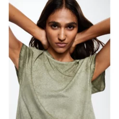 Mango Washed Cotton-Blend T-Shirt -Mango popular store mango 0612 0880826 4