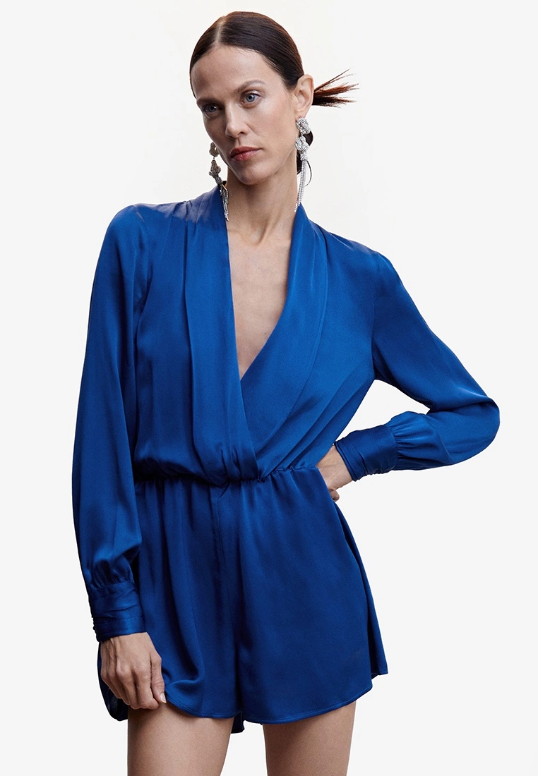 Mango Wrap Neckline Satin Playsuit 3 Mango Wrap Neckline Satin Playsuit