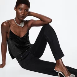 Mango Sequined Strap Top -Mango popular store mango 0653 2817336 4