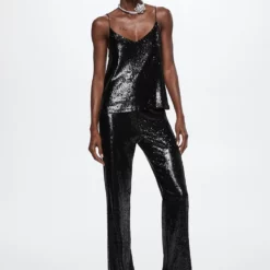 Mango Sequined Strap Top -Mango popular store mango 0653 2817336 5