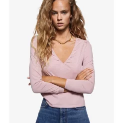 Mango Long-Sleeved V-Neck T-Shirt