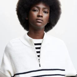 Mango Striped Sweater With Zip -Mango popular store mango 0827 3949046 4