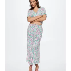 Mango Flowy Printed Skirt -Mango popular store mango 1000 9150326 6