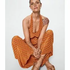 Mango Polka-Dot Long Jumpsuit -Mango popular store mango 1010 9060326 5