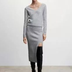 Mango Slit Knitted Skirt -Mango popular store mango 1022 2657636 5