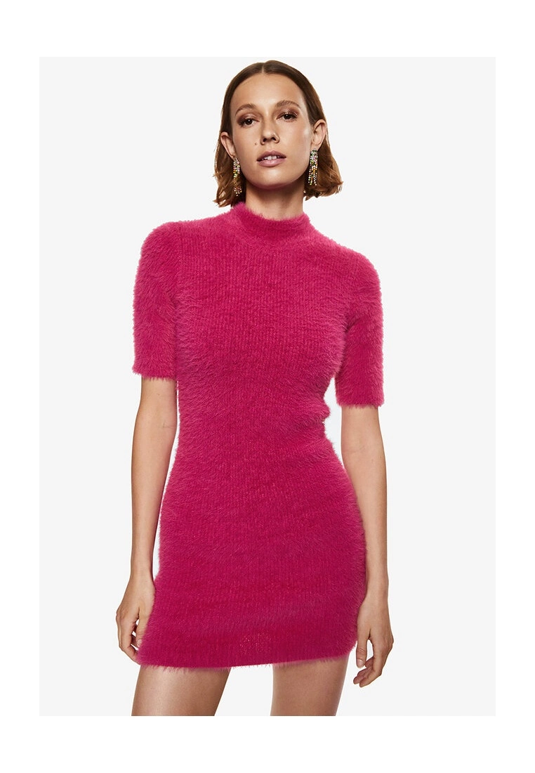 Mango Knitted Dress With Fur Effect 3 Mango Knitted Dress With Fur Effect