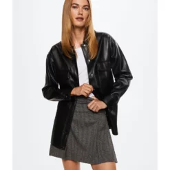 Mango Oversized Leather-Effect Overshirt