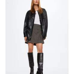 Mango Oversized Leather-Effect Overshirt -Mango popular store mango 1734 0951626 4