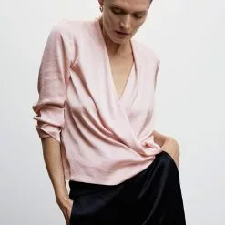 Mango Satin Wrap Blouse