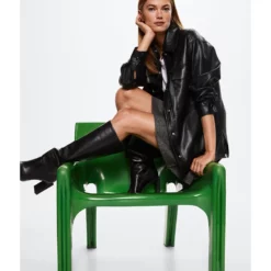 Mango Oversized Leather-Effect Overshirt -Mango popular store mango 2447 0951626 8