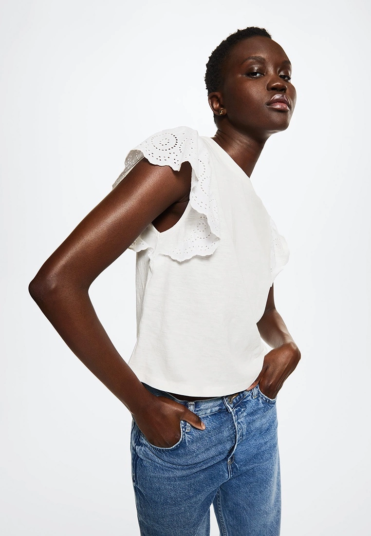 Mango Cotton T-Shirt With Openwork Detail 6 Mango Cotton T-Shirt With Openwork Detail - Image 4