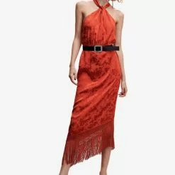 Mango Fringed Jacquard Dress