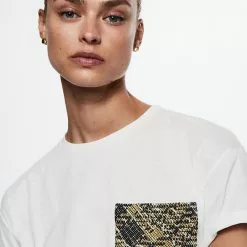 Mango Tweed Pocket T-Shirt -Mango popular store mango 3100 4932236 3