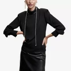 Mango High Neck Blouse With Jewel Buttons