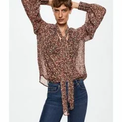 Mango Bow Printed Blouse