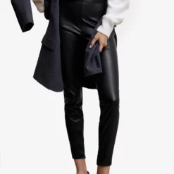 Mango Leather-Effect Leggings With Split Hems