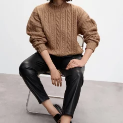 Mango Leather-Effect Leggings With Split Hems -Mango popular store mango 3245 1742636 8