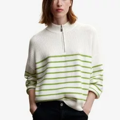 Mango Striped Sweater with Zip