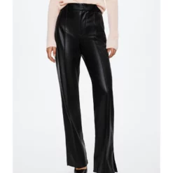 Mango Leather-Effect Straight Trousers