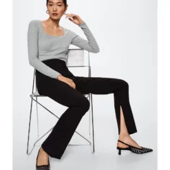 Mango Ribbed Long-Sleeved T-Shirt -Mango popular store mango 3696 9770926 4