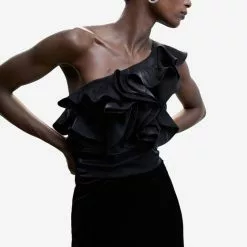 Mango Asymmetric Ruffled Blouse