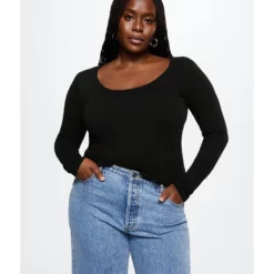 Mango Ribbed Long-Sleeved T-Shirt -Mango popular store mango 3740 9641626 2