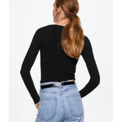 Mango Ribbed Long-Sleeved T-Shirt -Mango popular store mango 3741 9641626 3