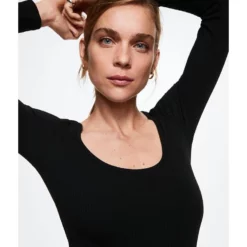 Mango Ribbed Long-Sleeved T-Shirt -Mango popular store mango 3742 9641626 4