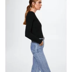 Mango Ribbed Long-Sleeved T-Shirt -Mango popular store mango 3742 9641626 5