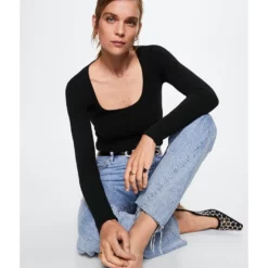 Mango Ribbed Long-Sleeved T-Shirt -Mango popular store mango 3743 9641626 6