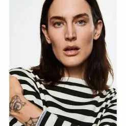 Mango Striped 100% Cotton T-Shirt -Mango popular store mango 3751 6880926 3