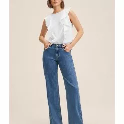 Mango Frills Cotton T-Shirt -Mango popular store mango 3787 9599316 5