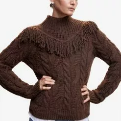 Mango Fringed Cable-Knit Sweater