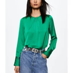 Mango Ruched Satin Blouse