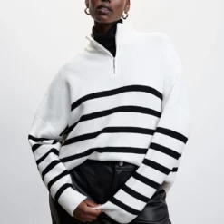 Mango Striped Sweater With Zip -Mango popular store mango 4112 3525936 2