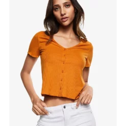 Mango Buttoned Ribbed Top