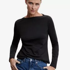 Mango Cotton Boat Neck T-Shirt