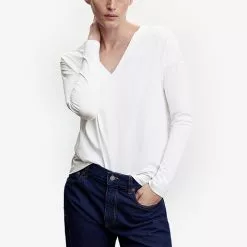 Mango V-Neck Cotton T-Shirt -Mango popular store mango 4513 5436536 3