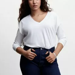 Mango V-Neck Cotton T-Shirt -Mango popular store mango 4514 5436536 5