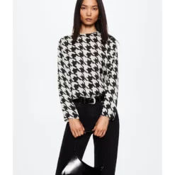 Mango Houndstooth Blouse