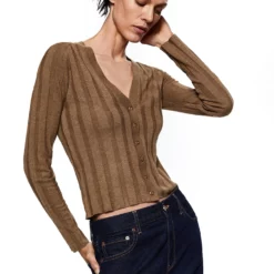 Mango Buttoned Ribbed Cardigan