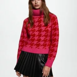 Mango Turtleneck Sweater Houndstooth Print