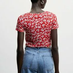 Mango Embroidered Logo Print T-Shirt -Mango popular store mango 5259 6190736 2