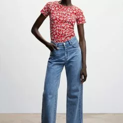 Mango Embroidered Logo Print T-Shirt -Mango popular store mango 5260 6190736 5