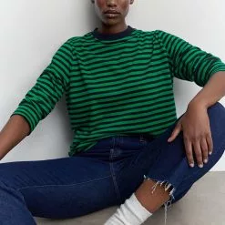 Mango Striped 100% Cotton T-Shirt -Mango popular store mango 5954 9748046 6