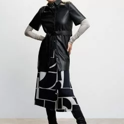 Mango Faux-Leather Shirt Dress -Mango popular store mango 5967 4948046 4
